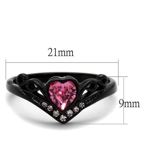 TK2192 - IP Black(Ion Plating) Stainless Steel Ring with Top Grade Crystal  in Rose-1