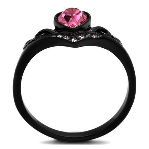 TK2192 - IP Black(Ion Plating) Stainless Steel Ring with Top Grade Crystal  in Rose-2