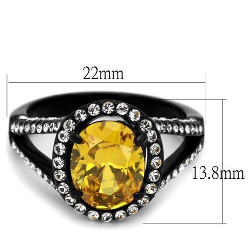 TK2193 - IP Black(Ion Plating) Stainless Steel Ring with AAA Grade CZ  in Topaz-1