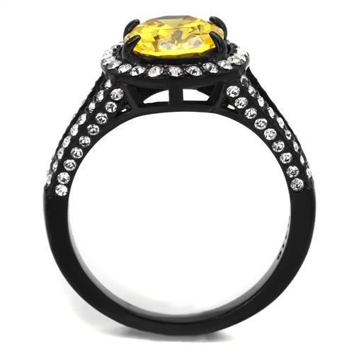 TK2193 - IP Black(Ion Plating) Stainless Steel Ring with AAA Grade CZ  in Topaz-2
