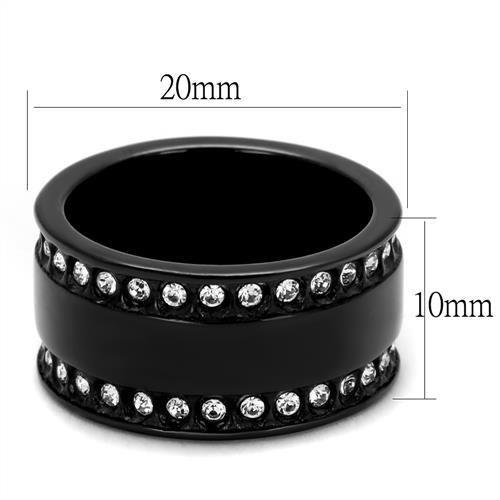 TK2195 - IP Black(Ion Plating) Stainless Steel Ring with Top Grade Crystal  in Clear-1
