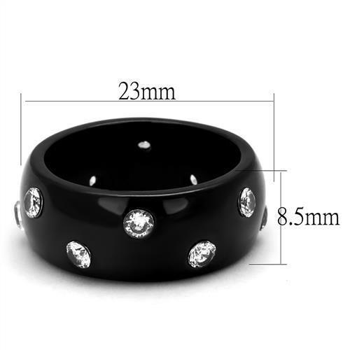 TK2196 - IP Black(Ion Plating) Stainless Steel Ring with AAA Grade CZ  in Clear-1