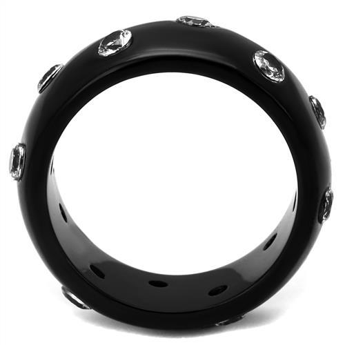 TK2196 - IP Black(Ion Plating) Stainless Steel Ring with AAA Grade CZ  in Clear-2