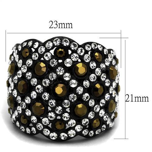 TK2197 - IP Black(Ion Plating) Stainless Steel Ring with Top Grade Crystal  in Metallic Light Gold-1