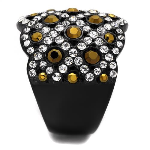 TK2197 - IP Black(Ion Plating) Stainless Steel Ring with Top Grade Crystal  in Metallic Light Gold-3