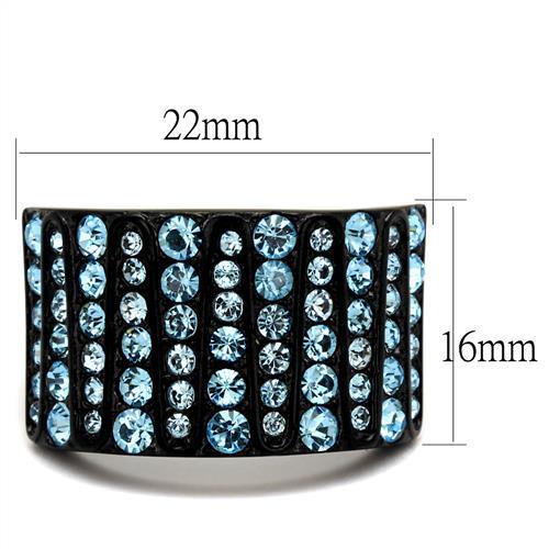 TK2198 - IP Black(Ion Plating) Stainless Steel Ring with Top Grade Crystal  in Sea Blue-1