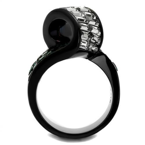 TK2199 - IP Black(Ion Plating) Stainless Steel Ring with Synthetic Synthetic Glass in Blue Zircon-2