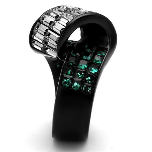 TK2199 - IP Black(Ion Plating) Stainless Steel Ring with Synthetic Synthetic Glass in Blue Zircon-3