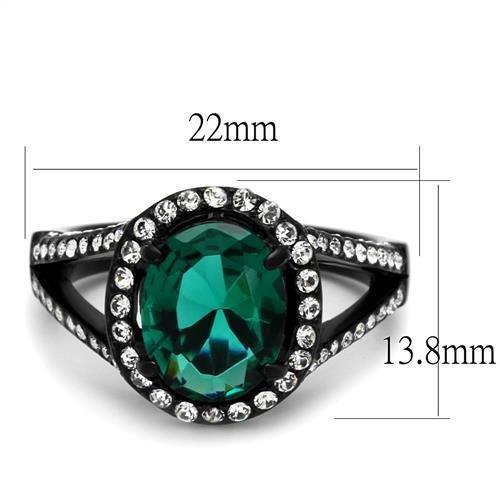 TK2202 - IP Black(Ion Plating) Stainless Steel Ring with Synthetic Synthetic Glass in Blue Zircon-1