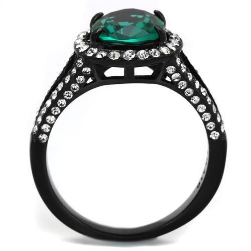 TK2202 - IP Black(Ion Plating) Stainless Steel Ring with Synthetic Synthetic Glass in Blue Zircon-2
