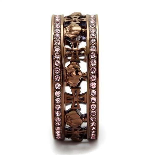 TK2204LC - IP Coffee light Stainless Steel Ring with Top Grade Crystal  in Light Rose-3