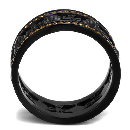 TK2204 - IP Black(Ion Plating) Stainless Steel Ring with Top Grade Crystal  in Topaz-2