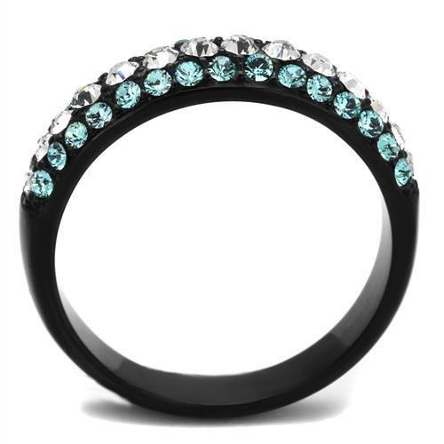 TK2205 - IP Black(Ion Plating) Stainless Steel Ring with Top Grade Crystal  in Sea Blue-2
