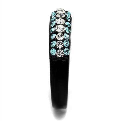 TK2205 - IP Black(Ion Plating) Stainless Steel Ring with Top Grade Crystal  in Sea Blue-3