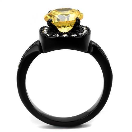 TK2208 - IP Black(Ion Plating) Stainless Steel Ring with AAA Grade CZ  in Topaz-2