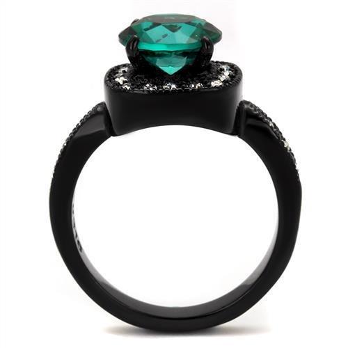 TK2209 - IP Black(Ion Plating) Stainless Steel Ring with Synthetic Synthetic Glass in Blue Zircon-2