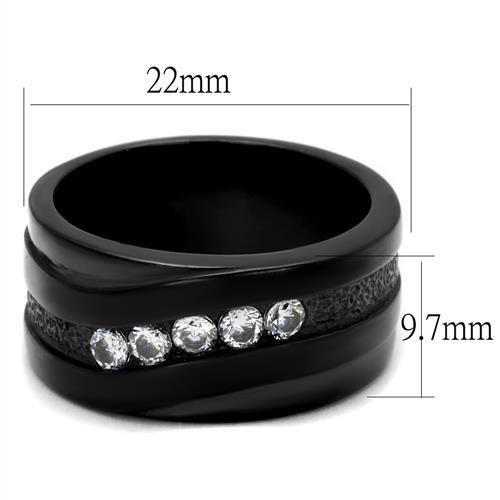 TK2210 - IP Black(Ion Plating) Stainless Steel Ring with AAA Grade CZ  in Clear-1