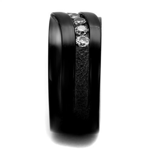 TK2210 - IP Black(Ion Plating) Stainless Steel Ring with AAA Grade CZ  in Clear-3