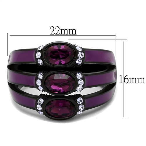 TK2213 - IP Black(Ion Plating) Stainless Steel Ring with Top Grade Crystal  in Amethyst-1