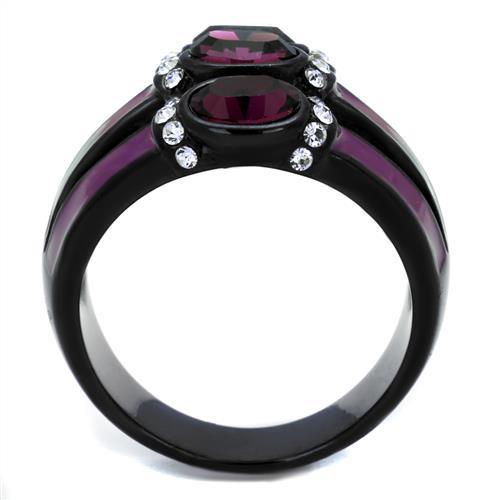 TK2213 - IP Black(Ion Plating) Stainless Steel Ring with Top Grade Crystal  in Amethyst-2