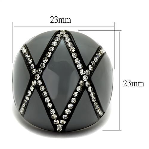 TK2216 - IP Black(Ion Plating) Stainless Steel Ring with Top Grade Crystal  in Clear-1