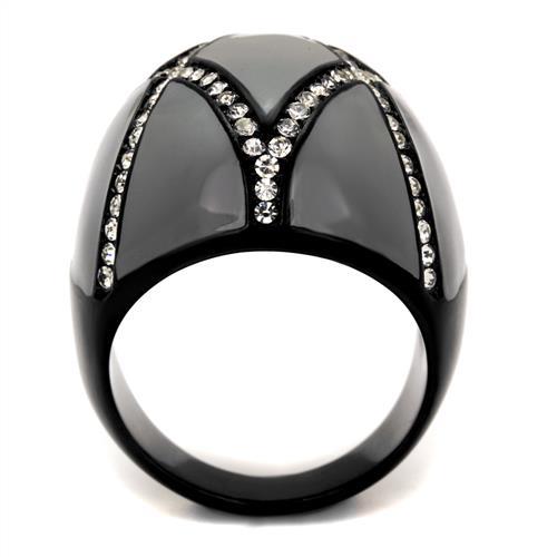 TK2216 - IP Black(Ion Plating) Stainless Steel Ring with Top Grade Crystal  in Clear-2