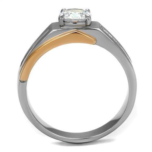 TK2218 - Two-Tone IP Rose Gold Stainless Steel Ring with AAA Grade CZ  in Clear-2