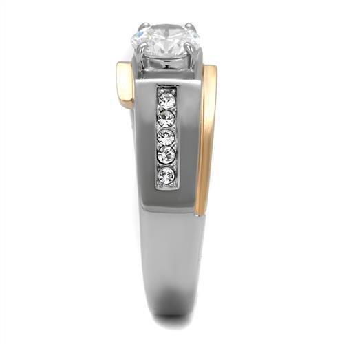TK2218 - Two-Tone IP Rose Gold Stainless Steel Ring with AAA Grade CZ  in Clear-3