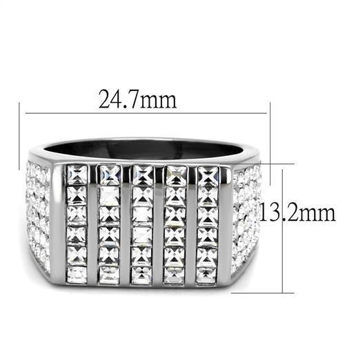 TK2219 - High polished (no plating) Stainless Steel Ring with Top Grade Crystal  in Clear-1