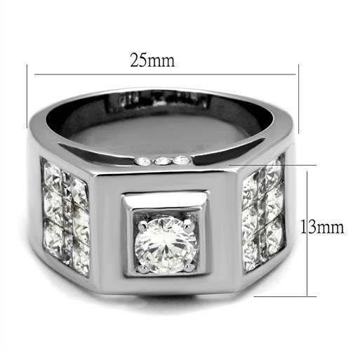 TK2220 - High polished (no plating) Stainless Steel Ring with AAA Grade CZ  in Clear-1