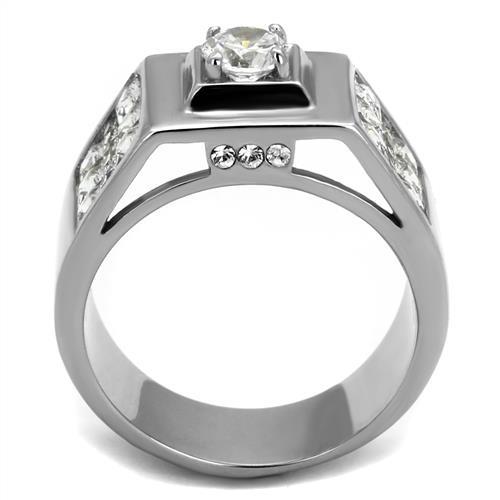 TK2220 - High polished (no plating) Stainless Steel Ring with AAA Grade CZ  in Clear-2