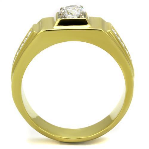 TK2222 - Two-Tone IP Gold (Ion Plating) Stainless Steel Ring with AAA Grade CZ  in Clear-2