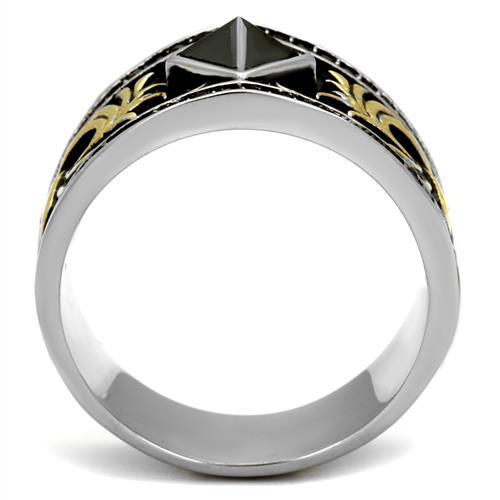 TK2232 - Two-Tone IP Gold (Ion Plating) Stainless Steel Ring with Synthetic Synthetic Glass in Jet-2