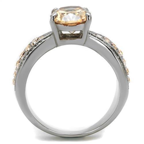 TK2249 - High polished (no plating) Stainless Steel Ring with AAA Grade CZ  in Champagne-2