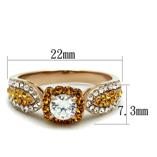 TK2250 - IP Rose Gold(Ion Plating) Stainless Steel Ring with AAA Grade CZ  in Clear-1