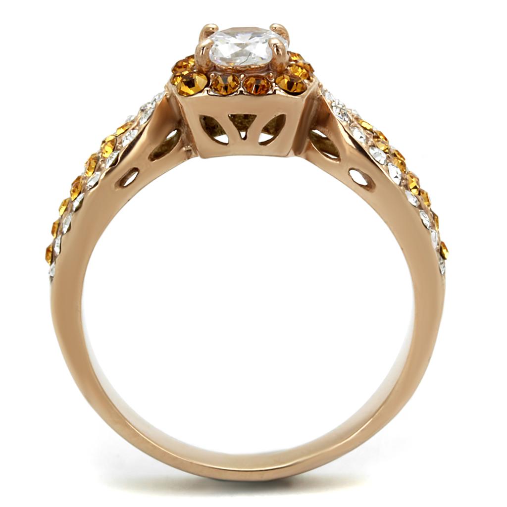 TK2250 - IP Rose Gold(Ion Plating) Stainless Steel Ring with AAA Grade CZ  in Clear-2