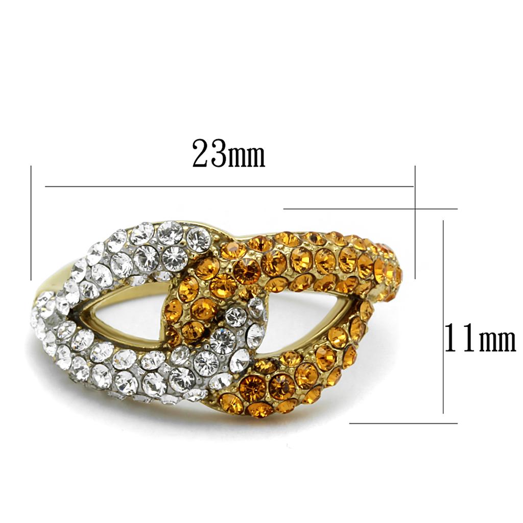 TK2251 - Two-Tone IP Gold (Ion Plating) Stainless Steel Ring with Top Grade Crystal  in Topaz-1