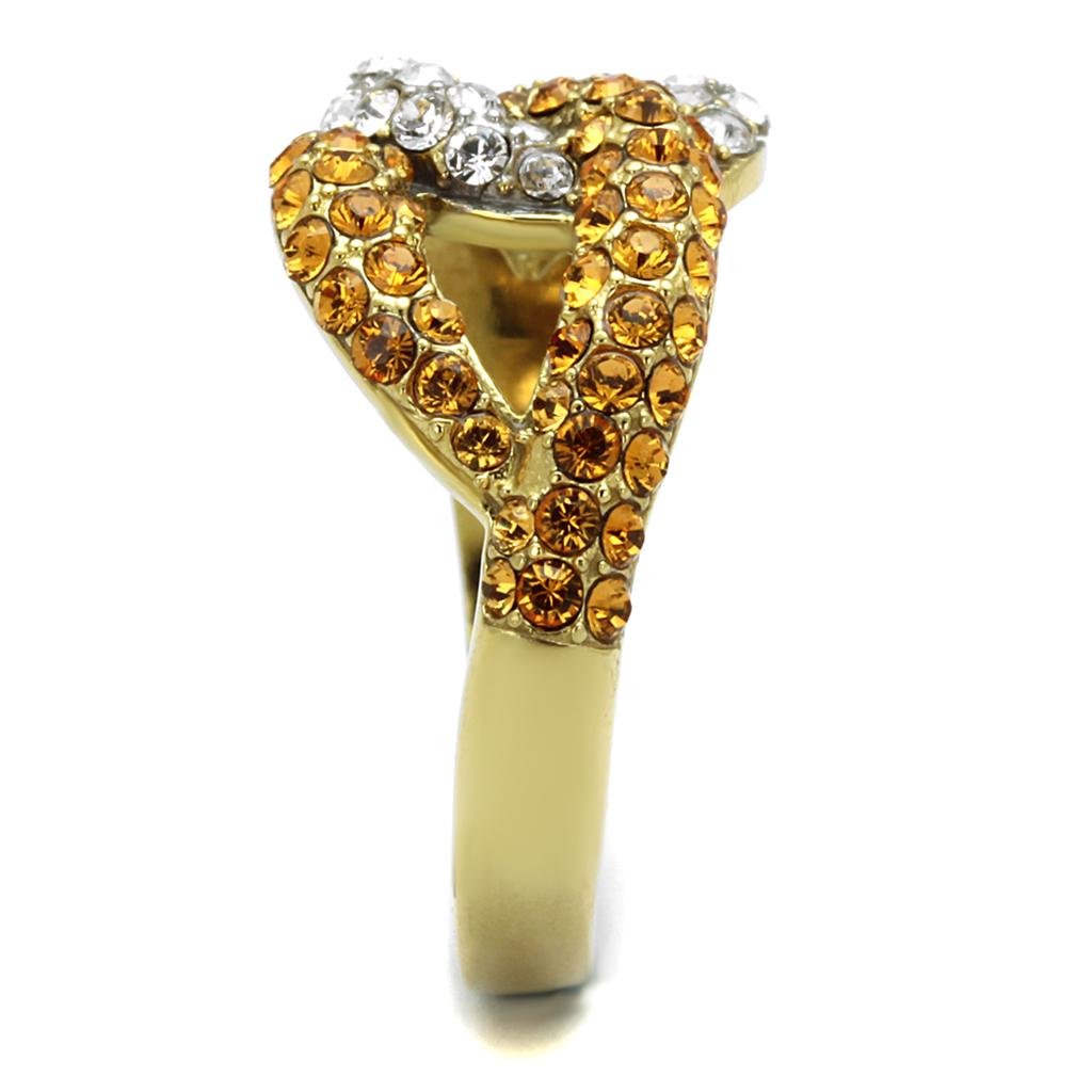 TK2251 - Two-Tone IP Gold (Ion Plating) Stainless Steel Ring with Top Grade Crystal  in Topaz-3