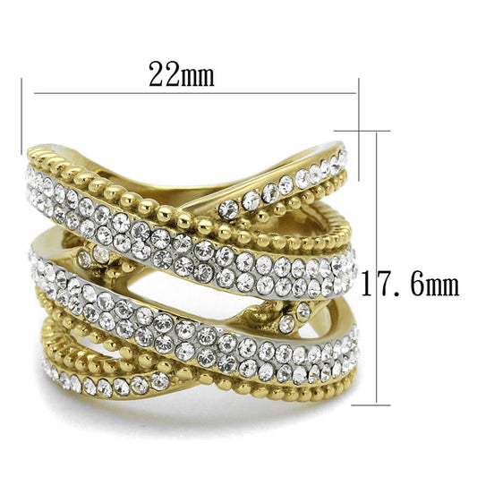 TK2252 - Two-Tone IP Gold (Ion Plating) Stainless Steel Ring with Top Grade Crystal  in Clear-1