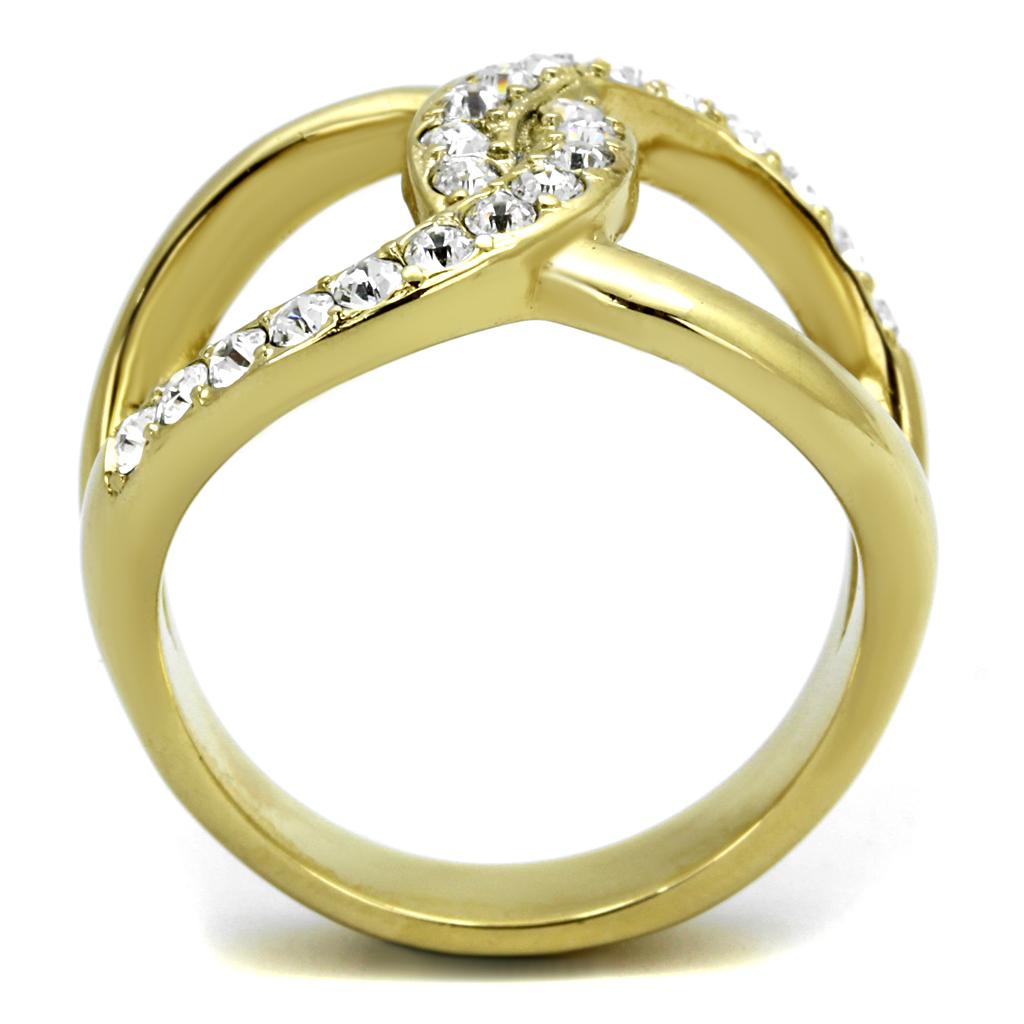 TK2253 - Two-Tone IP Gold (Ion Plating) Stainless Steel Ring with Top Grade Crystal  in Clear-2