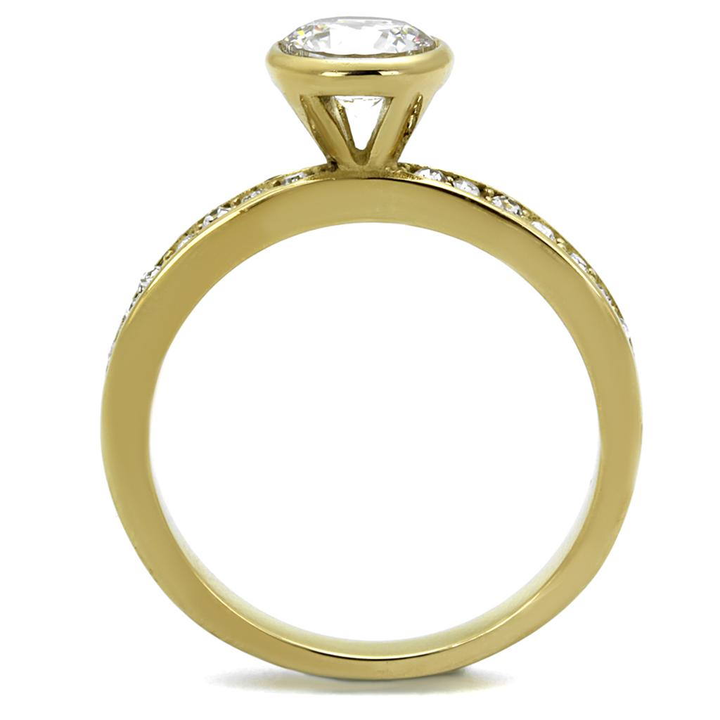 TK2254 - IP Gold(Ion Plating) Stainless Steel Ring with AAA Grade CZ  in Clear-2