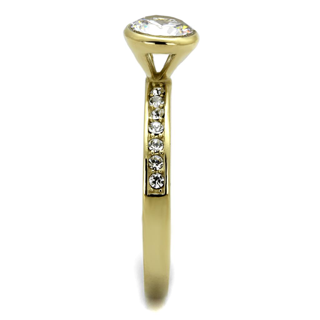 TK2254 - IP Gold(Ion Plating) Stainless Steel Ring with AAA Grade CZ  in Clear-3