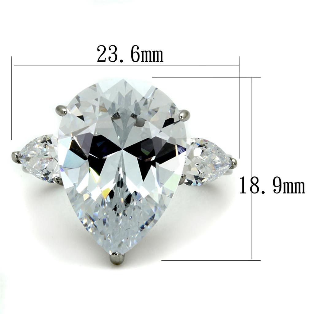 TK2256 - High polished (no plating) Stainless Steel Ring with AAA Grade CZ  in Clear-1