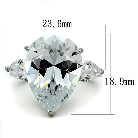 TK2256 - High polished (no plating) Stainless Steel Ring with AAA Grade CZ  in Clear-1