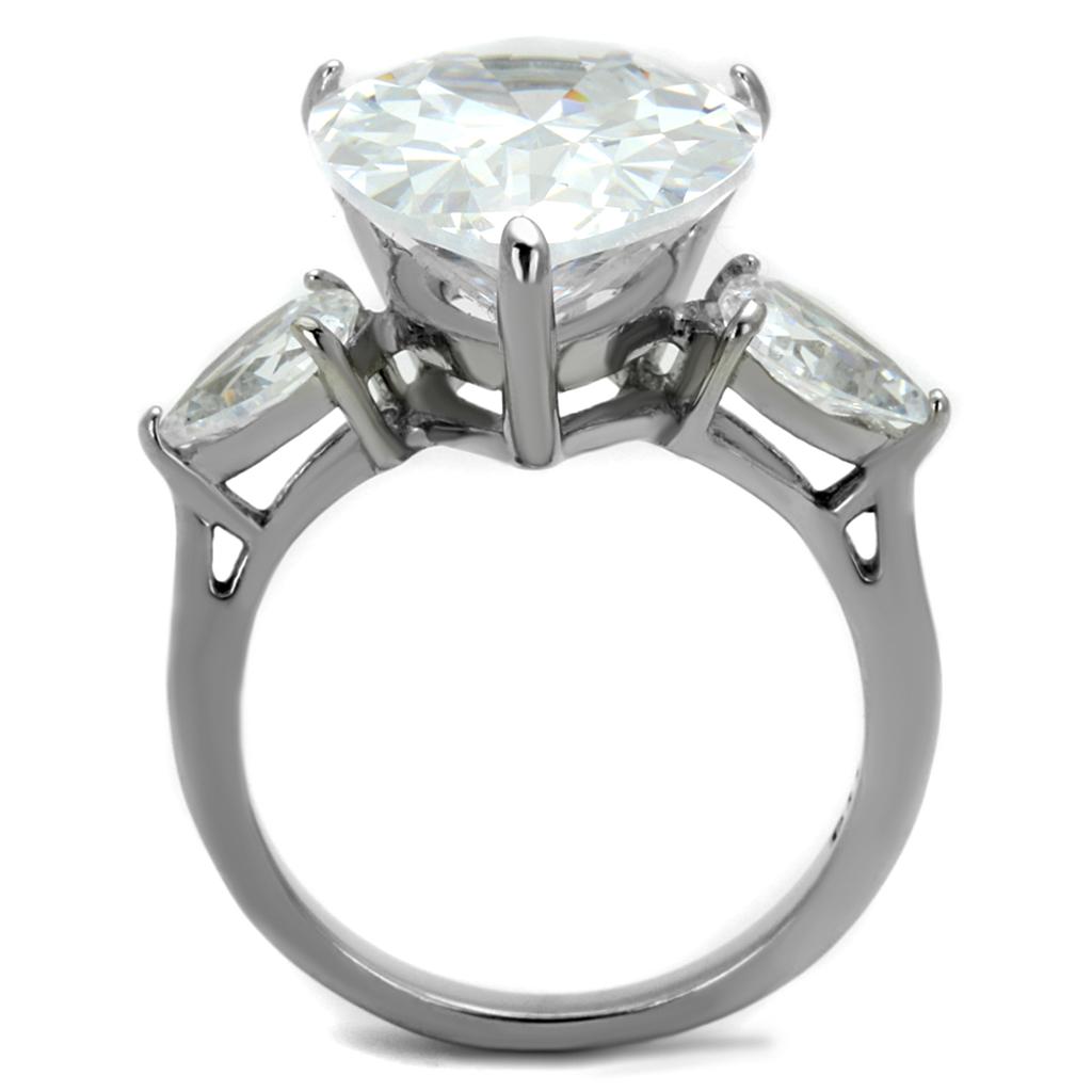 TK2256 - High polished (no plating) Stainless Steel Ring with AAA Grade CZ  in Clear-2