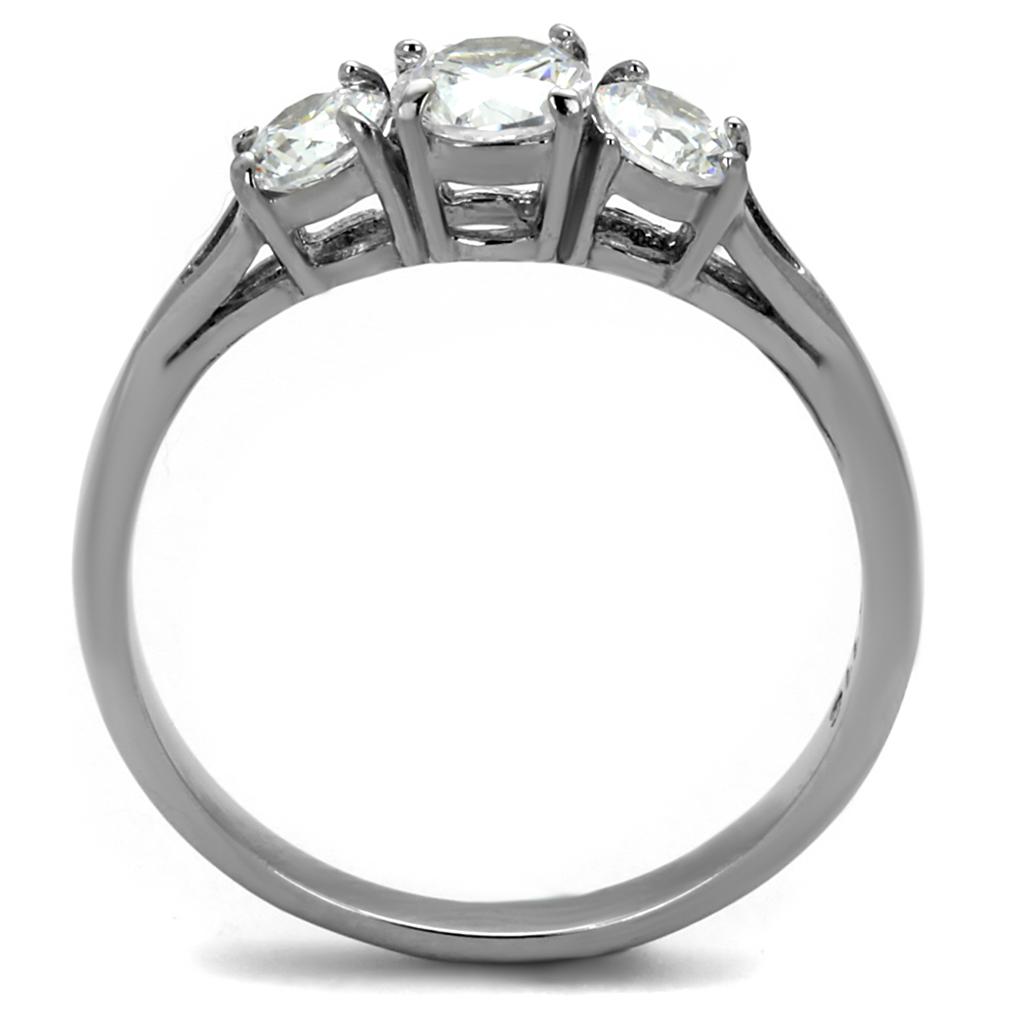 TK2260 - High polished (no plating) Stainless Steel Ring with AAA Grade CZ  in Clear-2