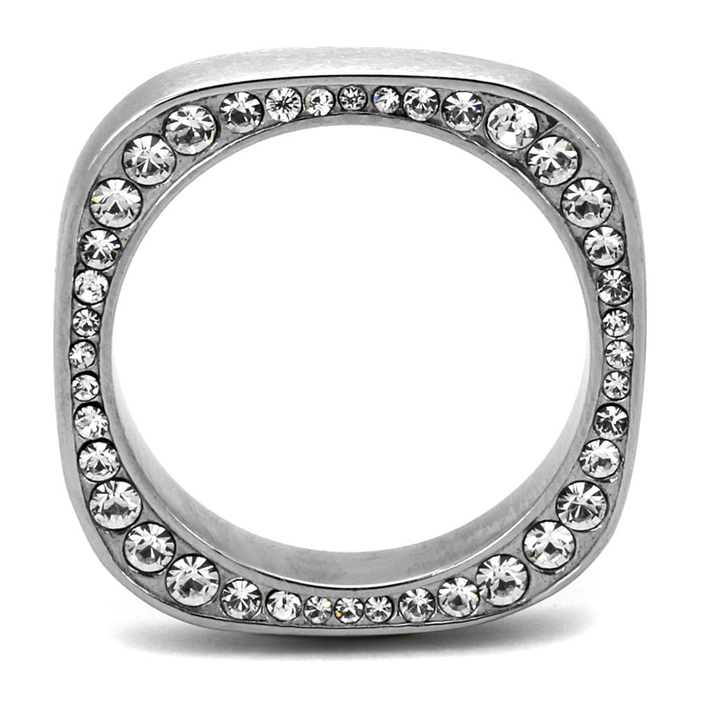 TK2261 - High polished (no plating) Stainless Steel Ring with Top Grade Crystal  in Clear-2
