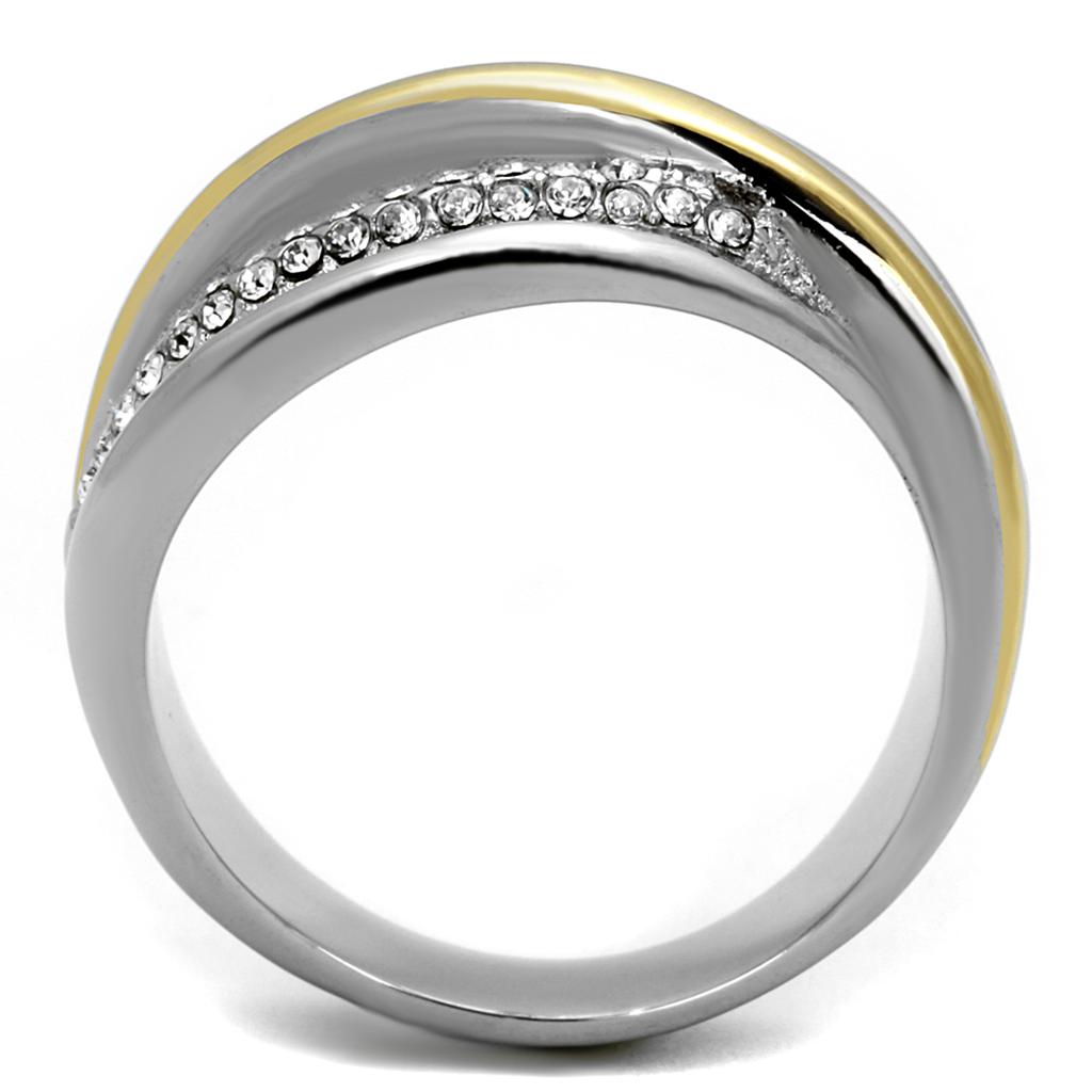 TK2263 - Two-Tone IP Gold (Ion Plating) Stainless Steel Ring with Top Grade Crystal  in Clear-2