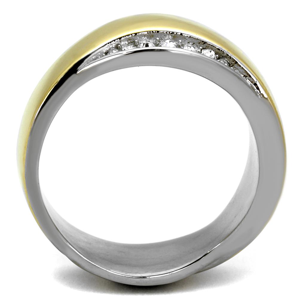 TK2264 - Two-Tone IP Gold (Ion Plating) Stainless Steel Ring with Top Grade Crystal  in Clear-2