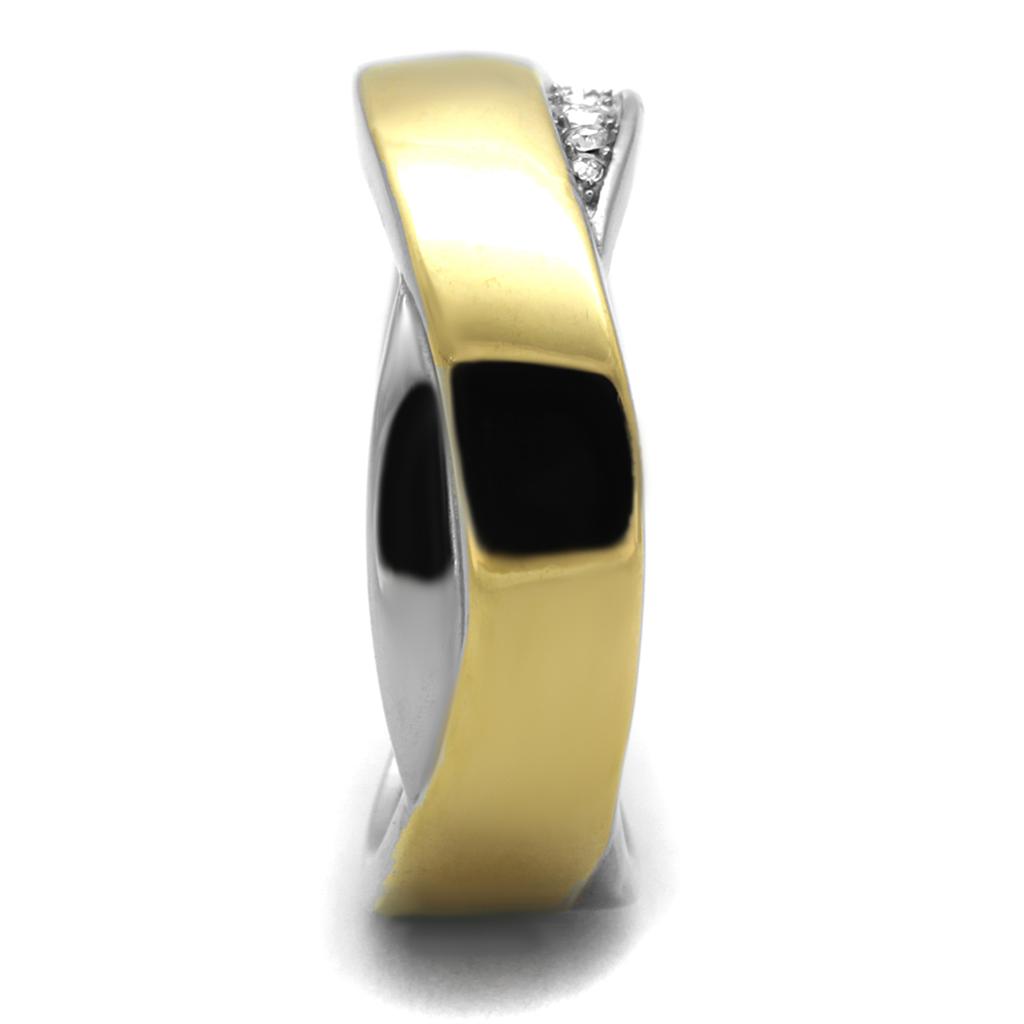 TK2264 - Two-Tone IP Gold (Ion Plating) Stainless Steel Ring with Top Grade Crystal  in Clear-3